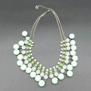 Beaded Bib Mint Green Faceted Glass Multi Layered Gold Tone Cable Chain 18 inch
